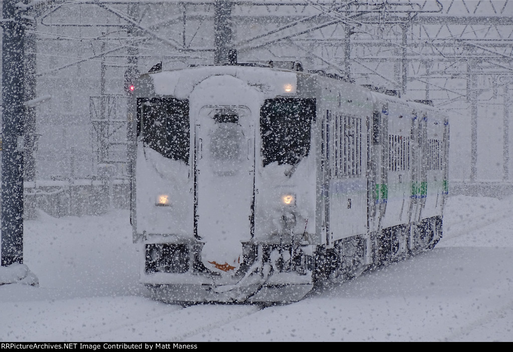 Arriving as the snow picks up